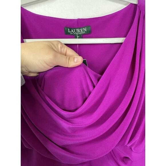 Lauren Ralph Lauren Sheath Dress Sz 10 Magenta Cowl Draped Neck Sleeveless Ruche - Picture 4 of 11